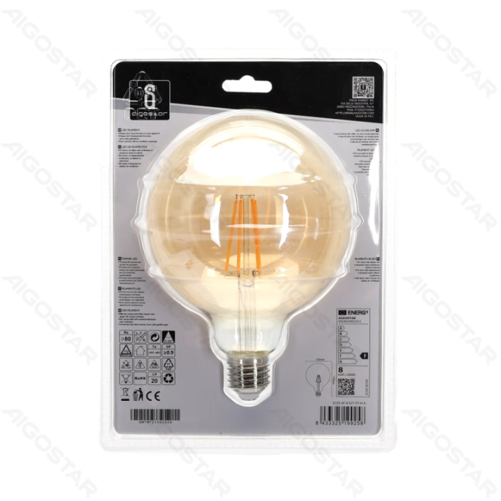 LED Filament Bulb (Amber) G125 E27 8W