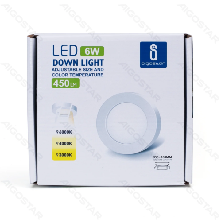 E6 LED Round Downlight 6W Adjustable Size and Color Temperature