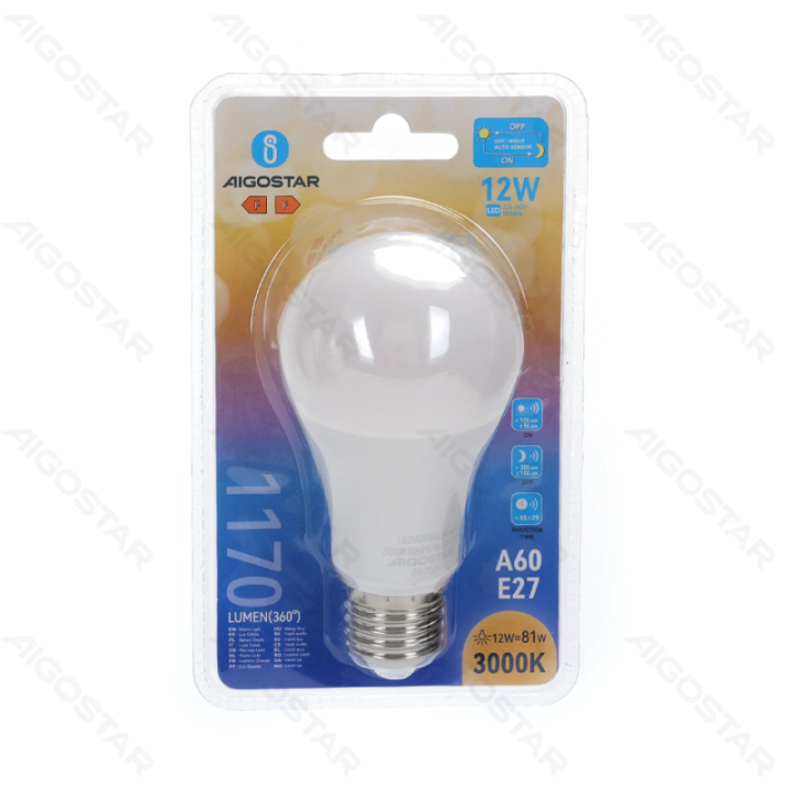 LED light sensitive induced bulb A60 E27 12W 3000K