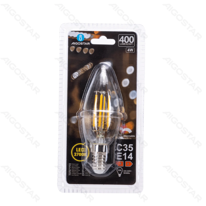 LED reguliuojama filamento C35 E14 4W 2700K