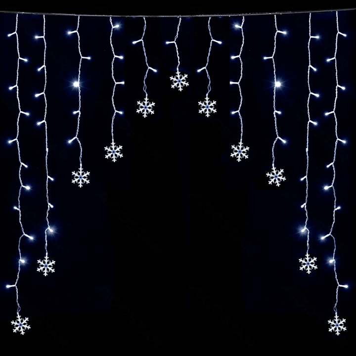Low Voltage Curtain Inverted-V Flat String Lights Snowflake Cold White 3*1.5m 16 strips IP44, Indoor&Outdoor