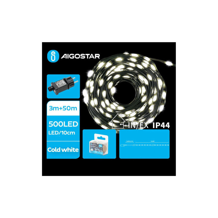 Žemos įtampos girliandos (PVC & varis), šaltai baltos, 30m, IP44, patalpoms ir lauke