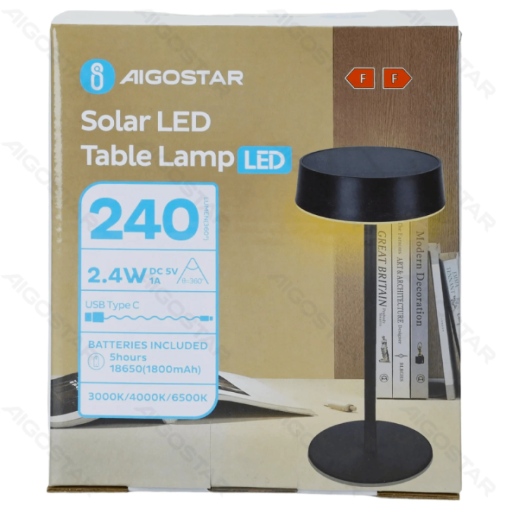 LED Saulės stalinis šviestuvas juodas 2.4W IP44