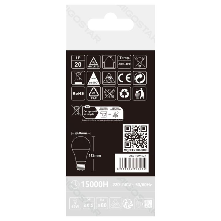 LED A60 E27 10W 6500k