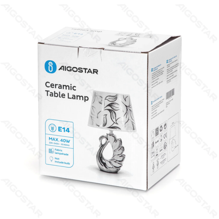 Ceramic Table Lamp with Swan Base E14  (Bulb Not Included)