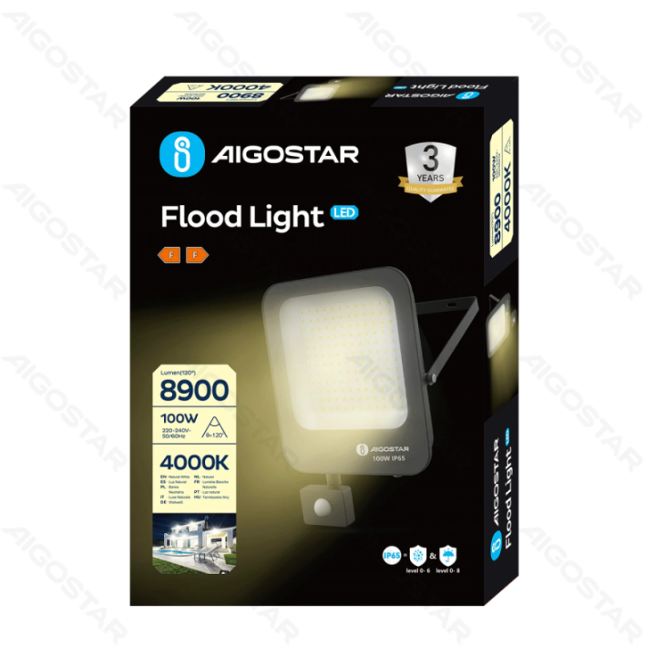 LED jutiklinis prožektorius 100W 8900lm 4000K IP65