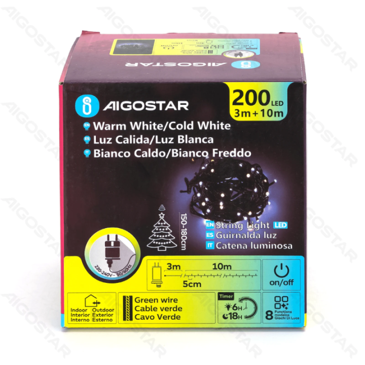 Low voltage flat string lights, warm white-cold white, 10m,color box