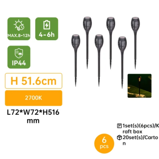 LED saulės vejos šviestuvas Fire 6500K 12PCS