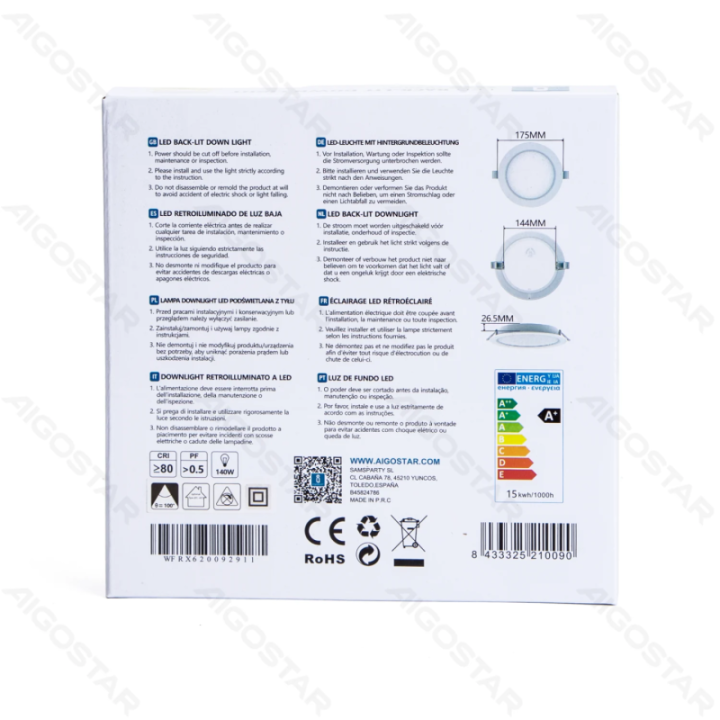 E6 LED  Flush-mounted Round Downlight 15W Yellow Light