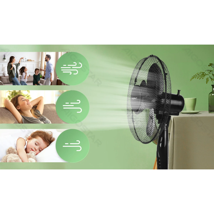 Stand Fan,16 Inches, 3 Blades, 3 Speeds, Black