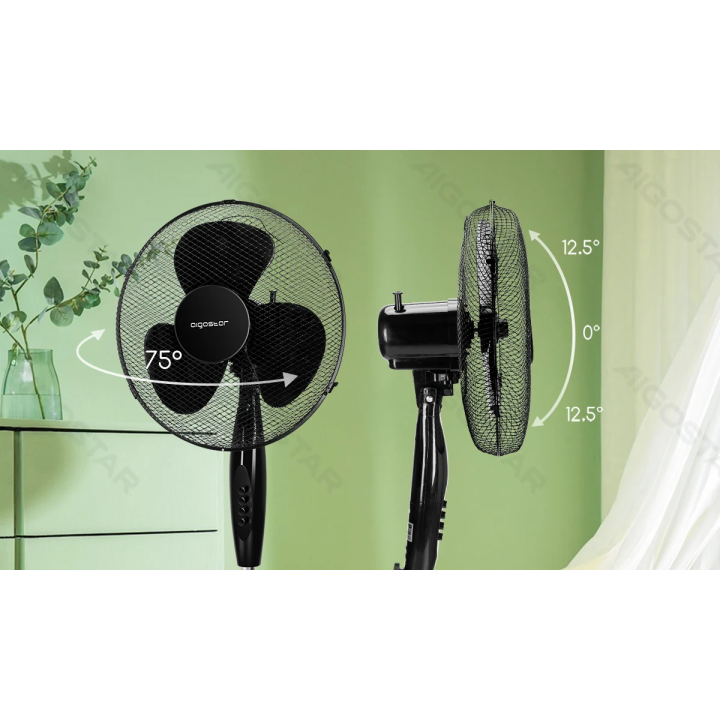Stand Fan,16 Inches, 3 Blades, 3 Speeds, Black