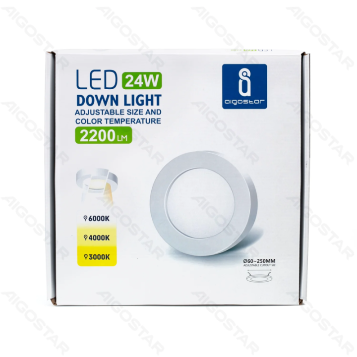 E6 LED Apvalus šviestuvas 24W, reguliuojamas dydis ir spalvos temperatūra