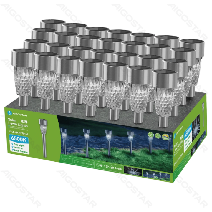 LED Solar Ambient Lawn Light Stainless Steel Bean Pattern 6500K