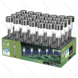 LED Solar Ambient Lawn Light Stainless Steel Straight 6500K