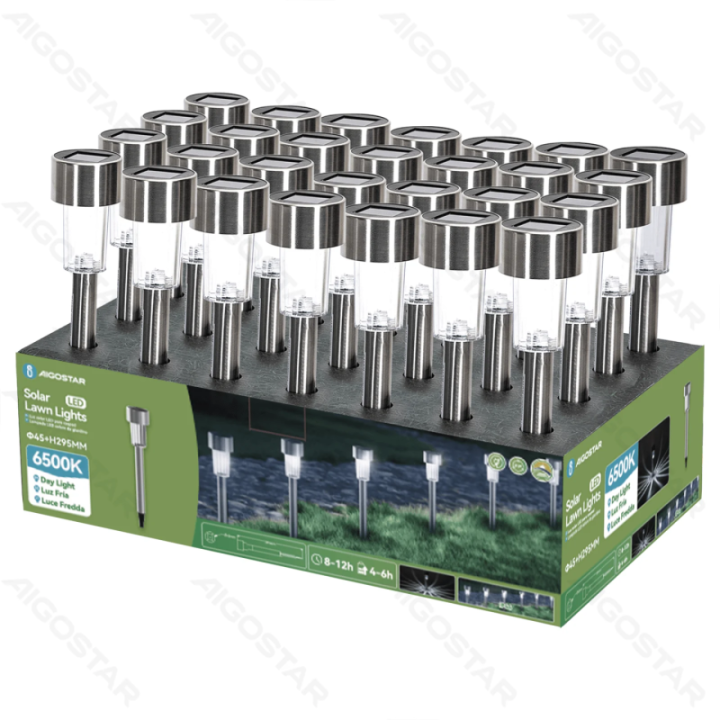 LED Solar Ambient Lawn Light Stainless Steel Straight 6500K