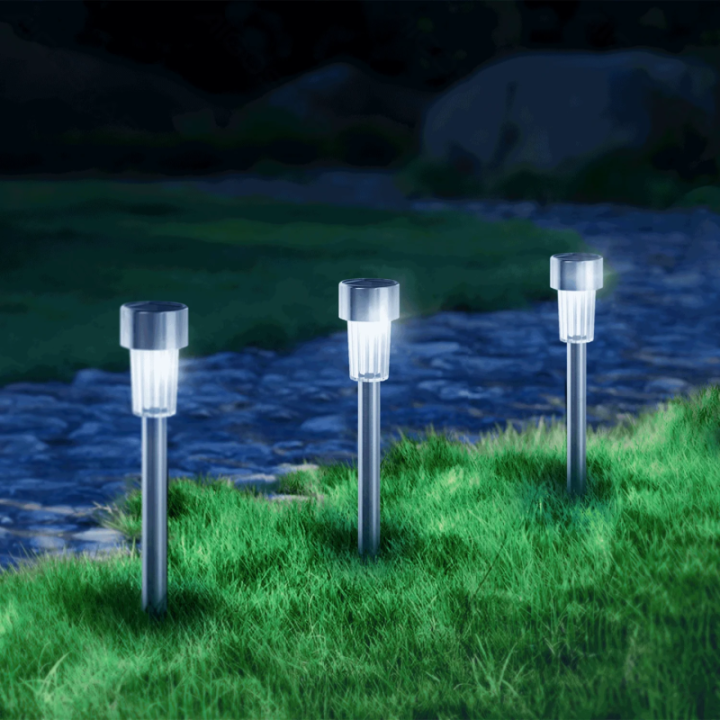 LED Solar Ambient Lawn Light Stainless Steel Straight 6500K