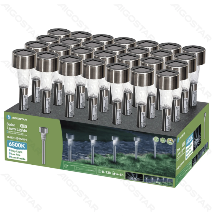 LED Solar Ambient Lawn Light Stainless Steel Oblique Thread 6500K