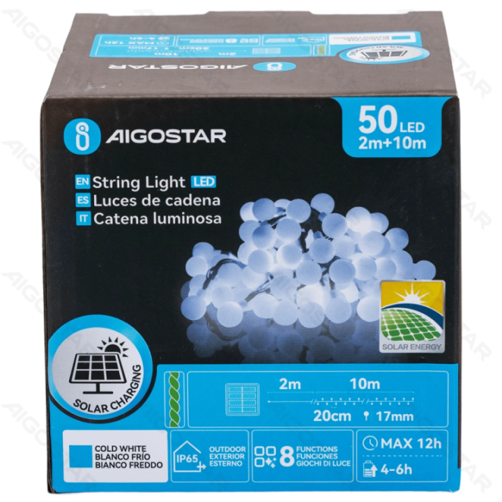 Solar milk bulb string lights, cold white, 2m+10m