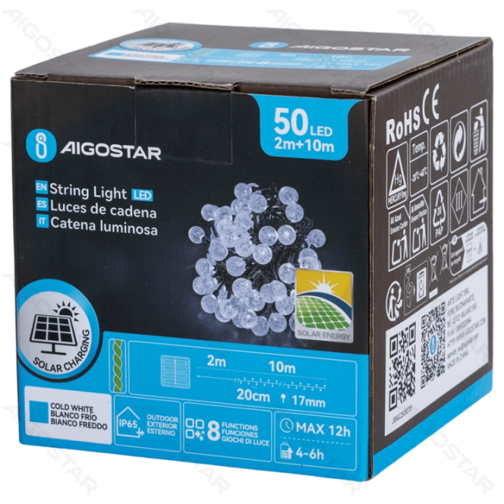 Solar bubble string lights, cold white, 2m+10m