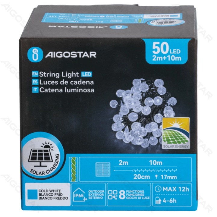 Solar bubble string lights, cold white, 2m+10m