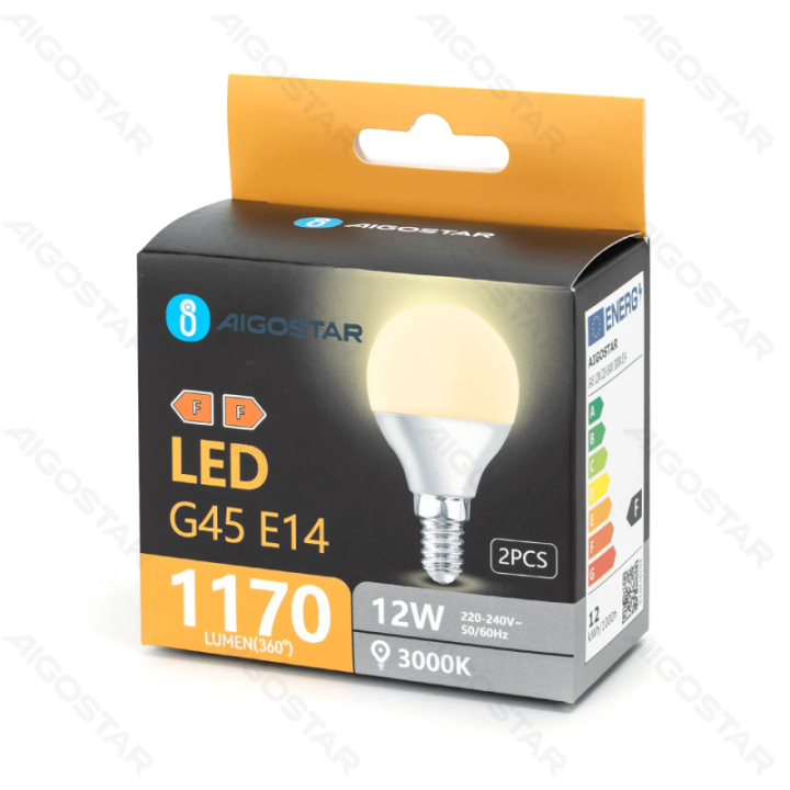 LED lemputė G45 12W 3000K 1170lm E14 2vnt