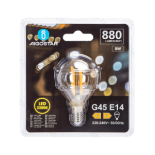 LED kaitrinė lemputė (gintarinė) G45 E14 8W