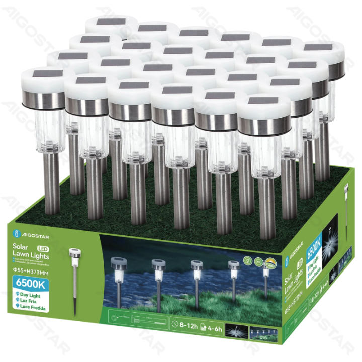 LED Solar Ambient Lawn Light Stainless Steel Up-Down Illumination 6500K