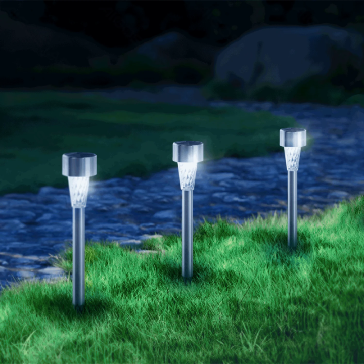 LED Solar Ambient Lawn Light Stainless Steel Oblique Thread 6500K