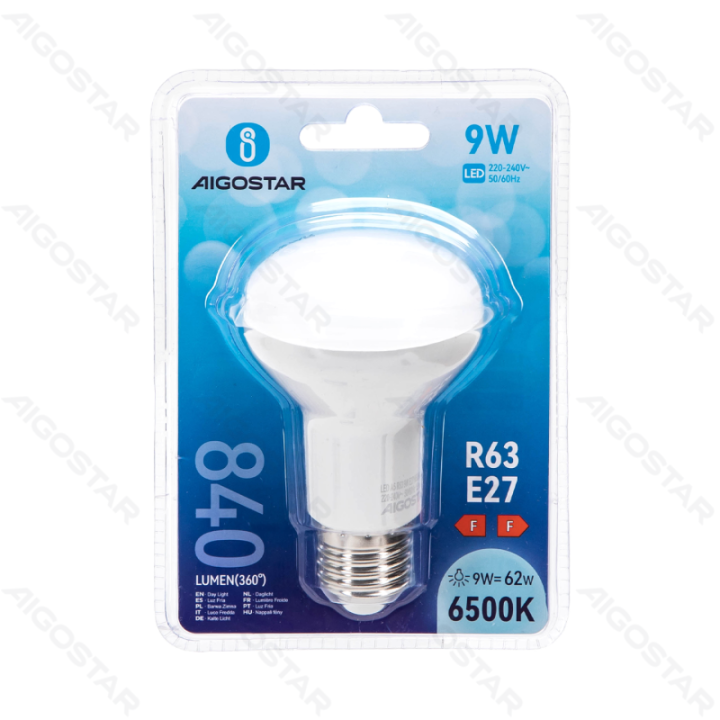 LED R63 Apvalioji lemputė-E27-9W-6500K-840lm