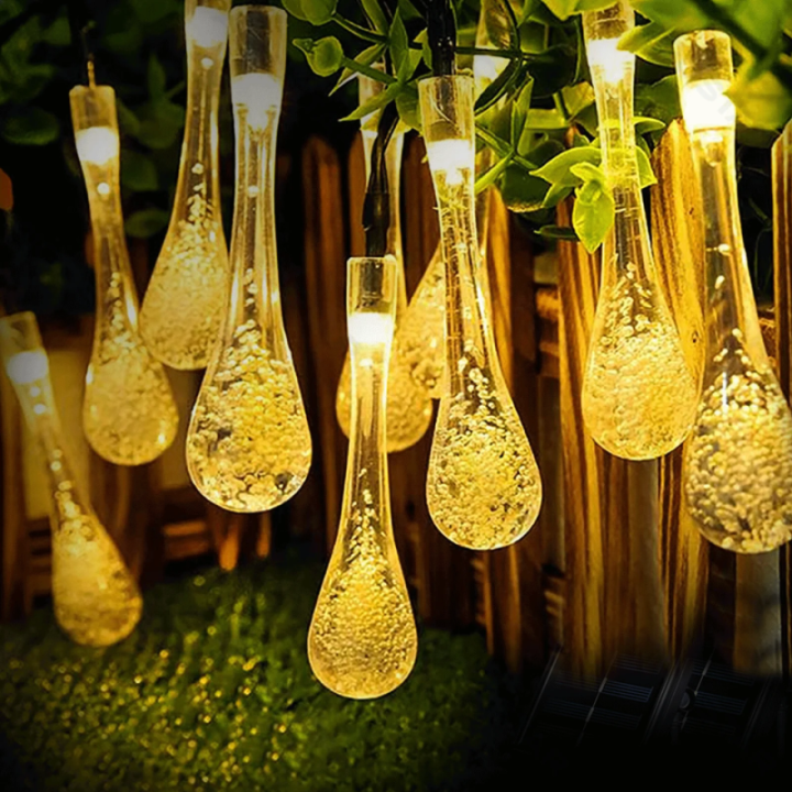 Solar raindrop shape string lights, warm white, 2m+10m