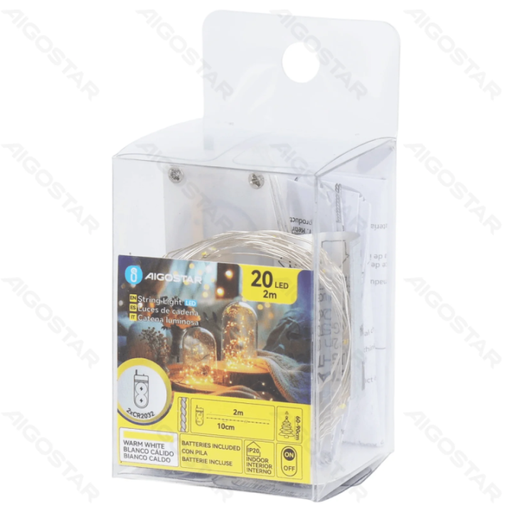 Button Battery String Lights -Copper Wire - Warm White - 2m - IP20 Indoor