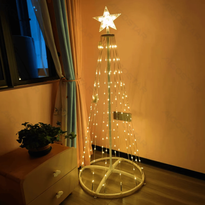 Žemos įtampos šviečianti Kalėdų kūgio formos eglutės dekoracija, šilta balta, 1.8m ,IP44, Viduje&Išorėje