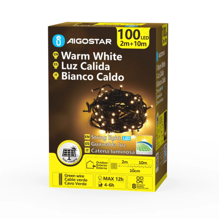 Solar string lights, warm white, 2m+10m