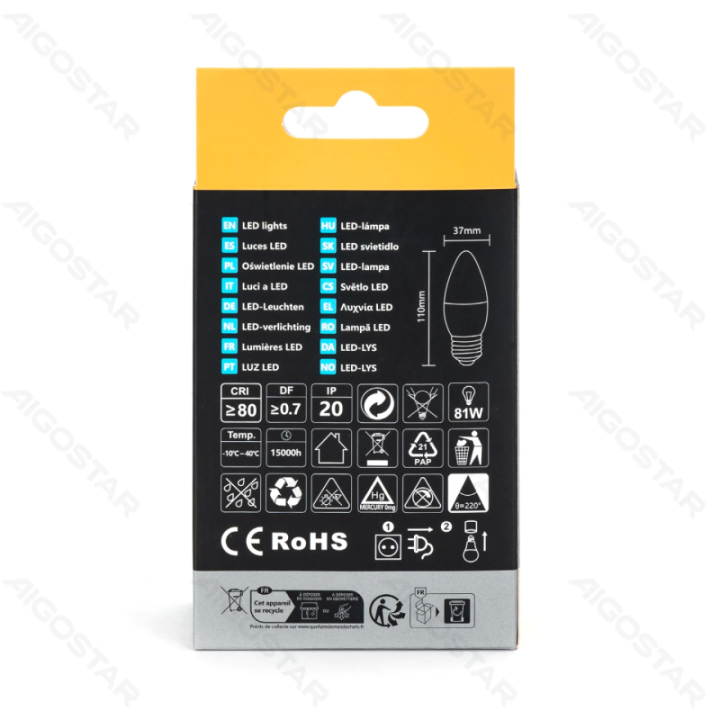 LED lemputė C37 E27 12W 3000K 2vnt
