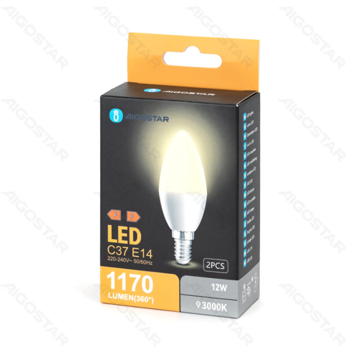 LED bulb C37 12W 3000K 1170lm E14 2pcs