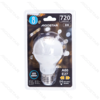 LED kaitrinė lemputė (pieniškai balta) A60 E27 6W