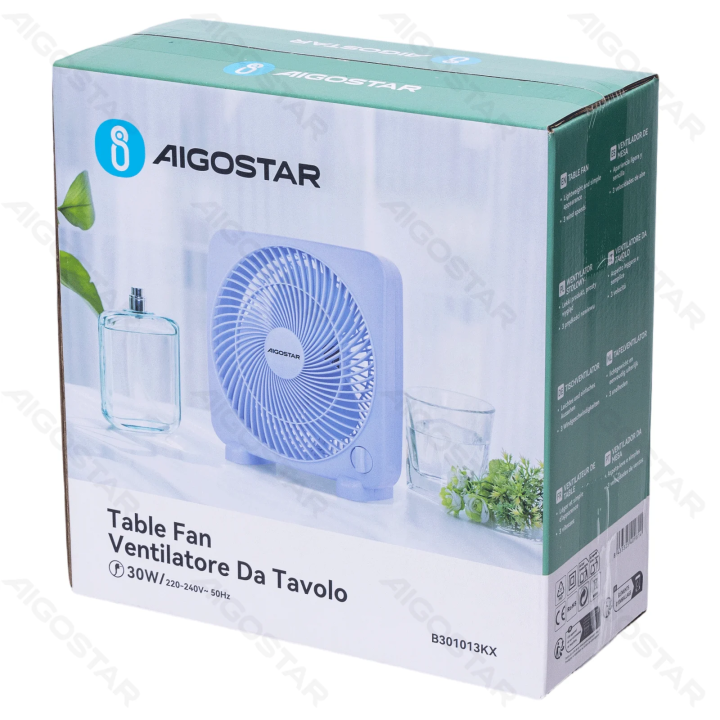 Table Fan,9 Inches, 3 Blades, 3 Speeds, Blue