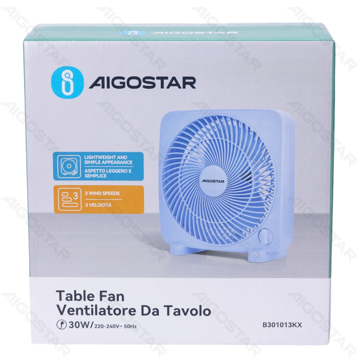 Table Fan,9 Inches, 3 Blades, 3 Speeds, Blue