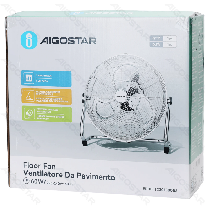Floor Fan, 14 Inches, 3 Blades, 3 Speeds, Silver