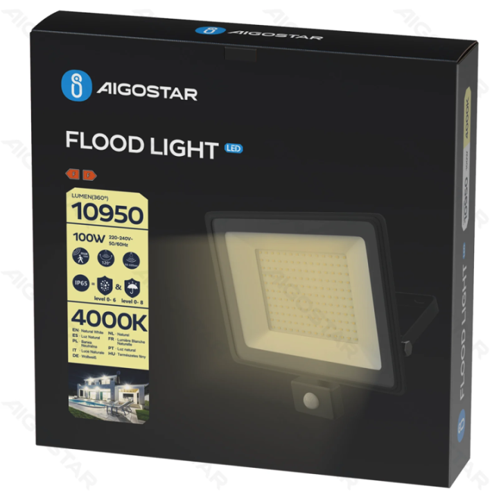LED sensor floodlight 100W 10000lm 4000K IP65