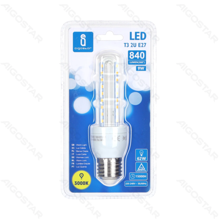 LED U formos lemputė 2U E27 9W