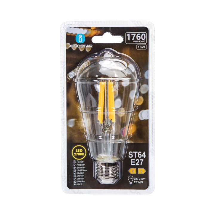 LED kaitrinė lemputė (skaidri) ST64 E27 16W