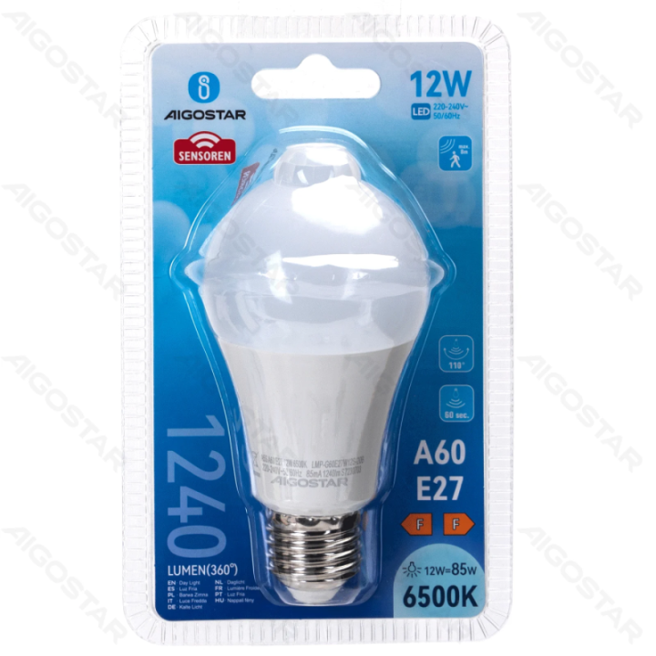 LED A60 E27 12W su infraraudonųjų spindulių jutikliu