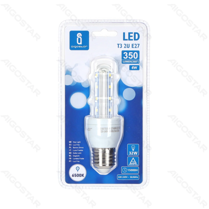 LED U formos lemputė 2U E27 4W