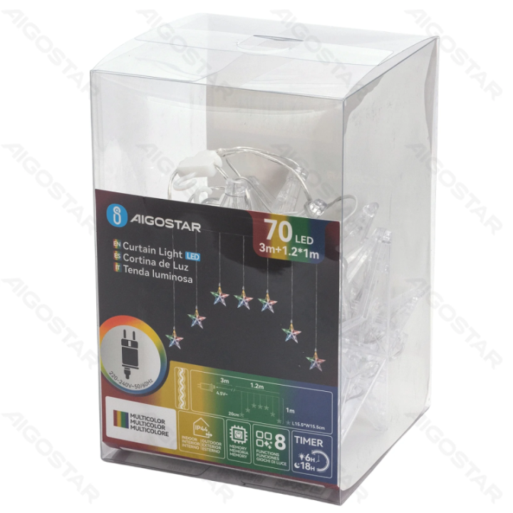 Low voltage string lights,Curtain Trapezoid Flat-top Light Star Pendant RGBY 1.2*1m ,7 strips IP44, Indoor&Outdoor
