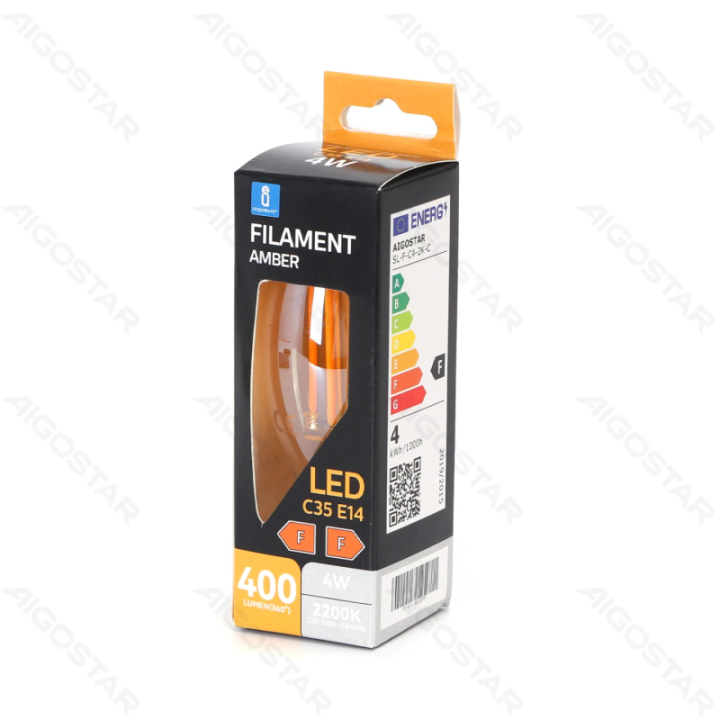 LED kaitrinė lemputė (gintarinė) C35 E14 4W