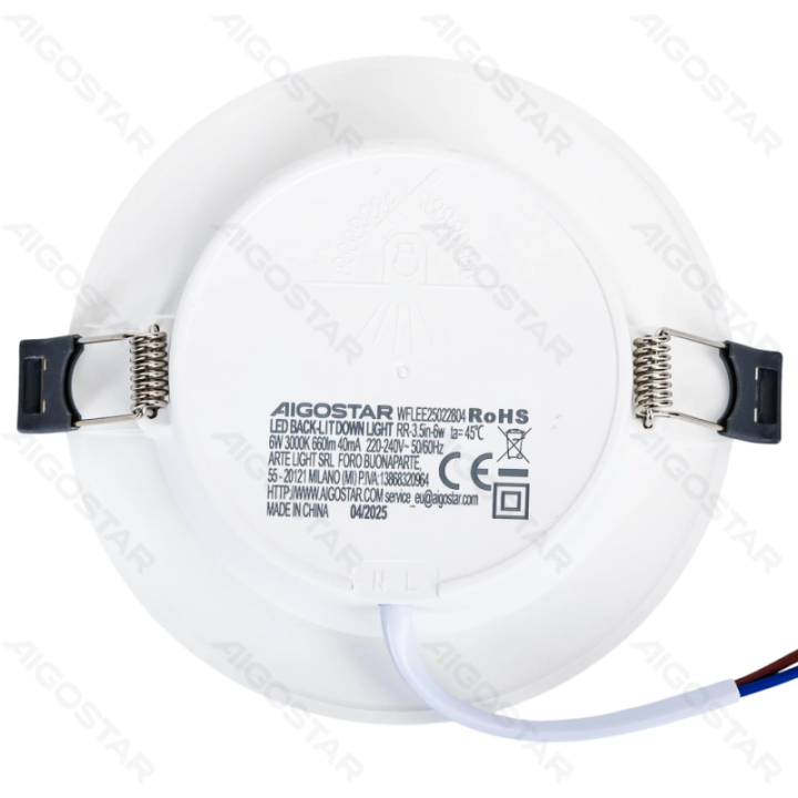 E6 LED įleistinis apvalus šviestuvas 6W geltona šviesa