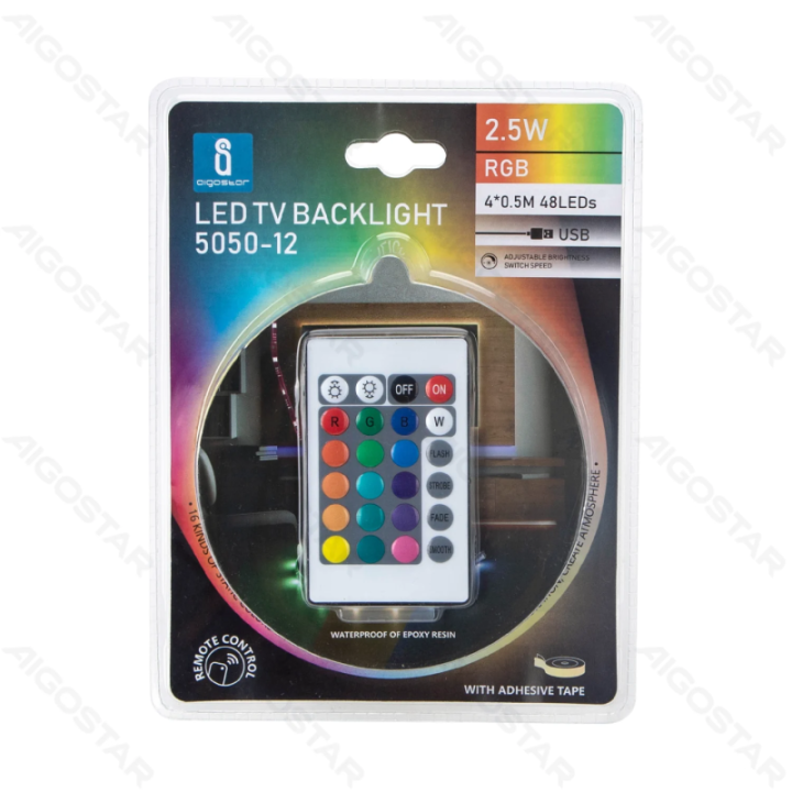 LED žemos įtampos juostinė šviesa televizoriui 4*0.5m RGB