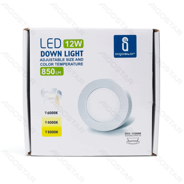 E6 LED apvalus įleidžiamas šviestuvas 12W, reguliuojamas dydis ir spalvinė temperatūra
