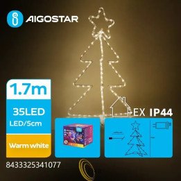 Kalėdinė dekoracija - žemos įtampos 3D kalėdinė eglutės šviesa, šiltai balta, 5m+40cm, IP44, vidui ir laukui